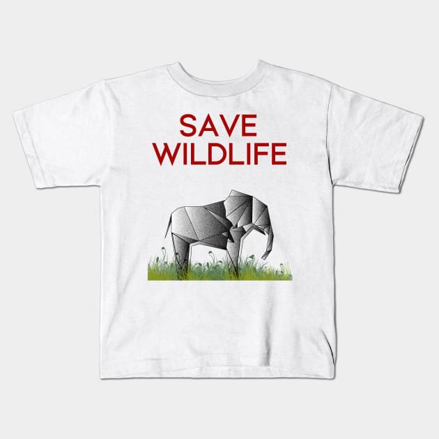 Save Wildlife - Origami Elephant Kids T-Shirt by Raimondi